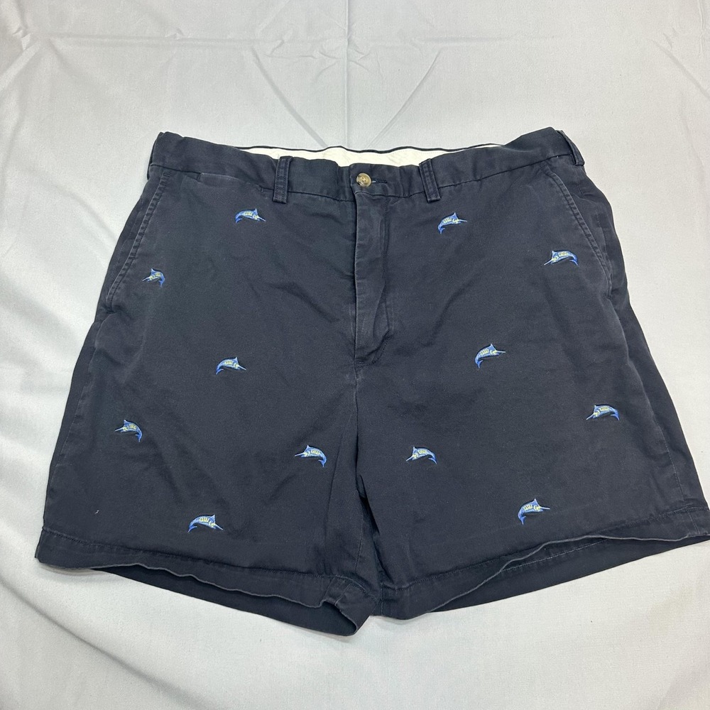 Polo Ralph Lauren Shorts Mens 36 Navy Marlin Embroidered Chino Stretch 6" Casual